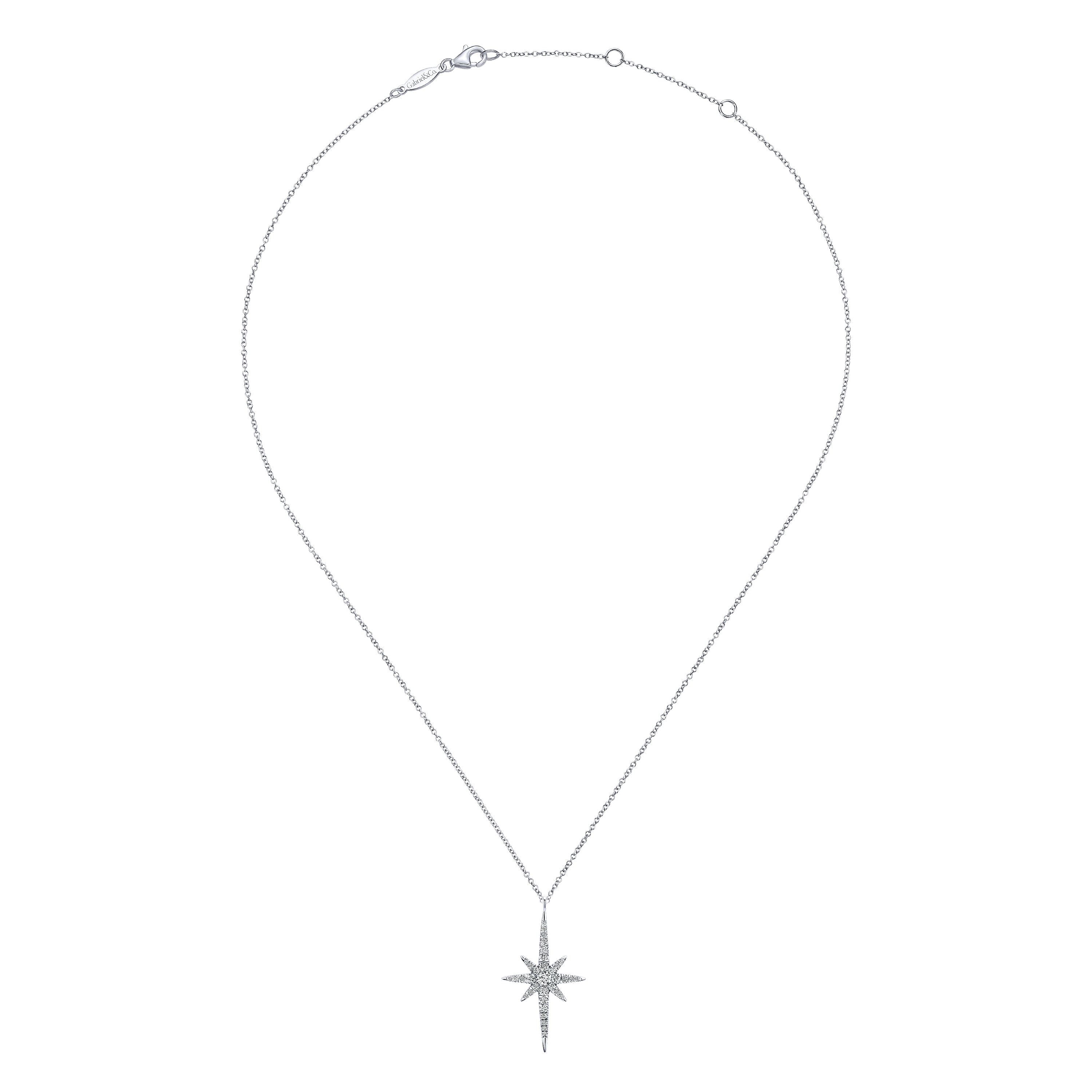 14K White Gold Diamond Starburst Pendant Necklace - 0.5 ct - Shot 2