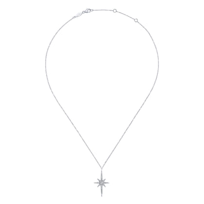 14K White Gold Diamond Starburst Pendant Necklace