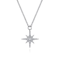 14K White Gold Diamond Starburst Pendant Necklace