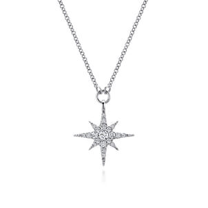 14K White Gold Diamond Starburst Pendant Necklace