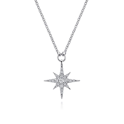 14K White Gold Diamond Starburst Pendant Necklace
