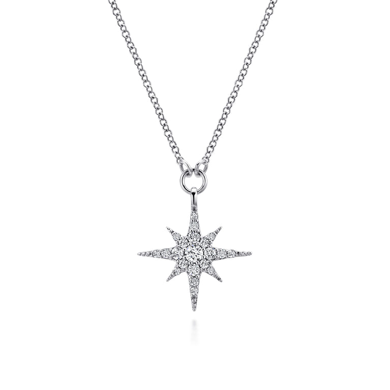14K White Gold Diamond Starburst Pendant Necklace - 0.25 ct - Shot 1