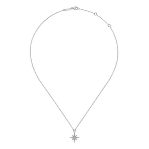 14K White Gold Diamond Starburst Pendant Necklace