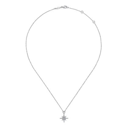 14K White Gold Diamond Starburst Pendant Necklace
