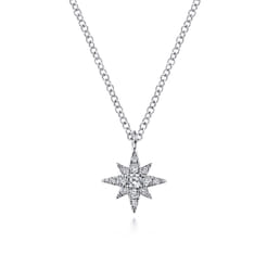 14K White Gold Diamond Starburst Pendant Necklace