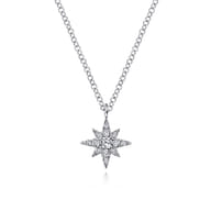14K White Gold Diamond Starburst Pendant Necklace