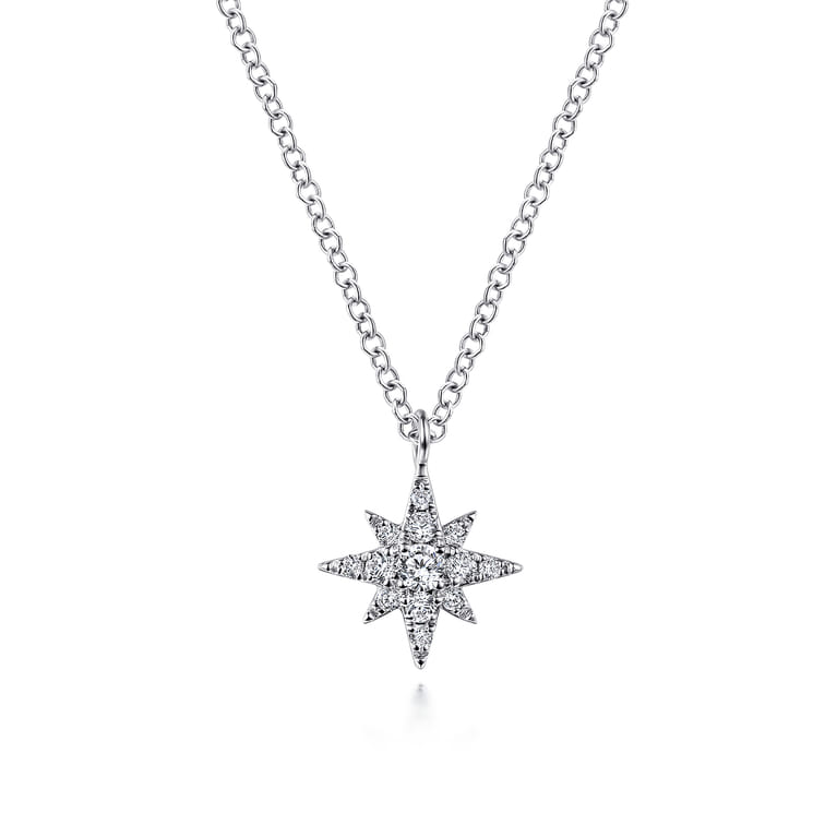 14K White Gold Diamond Starburst Pendant Necklace - 0.12 ct - Shot 1