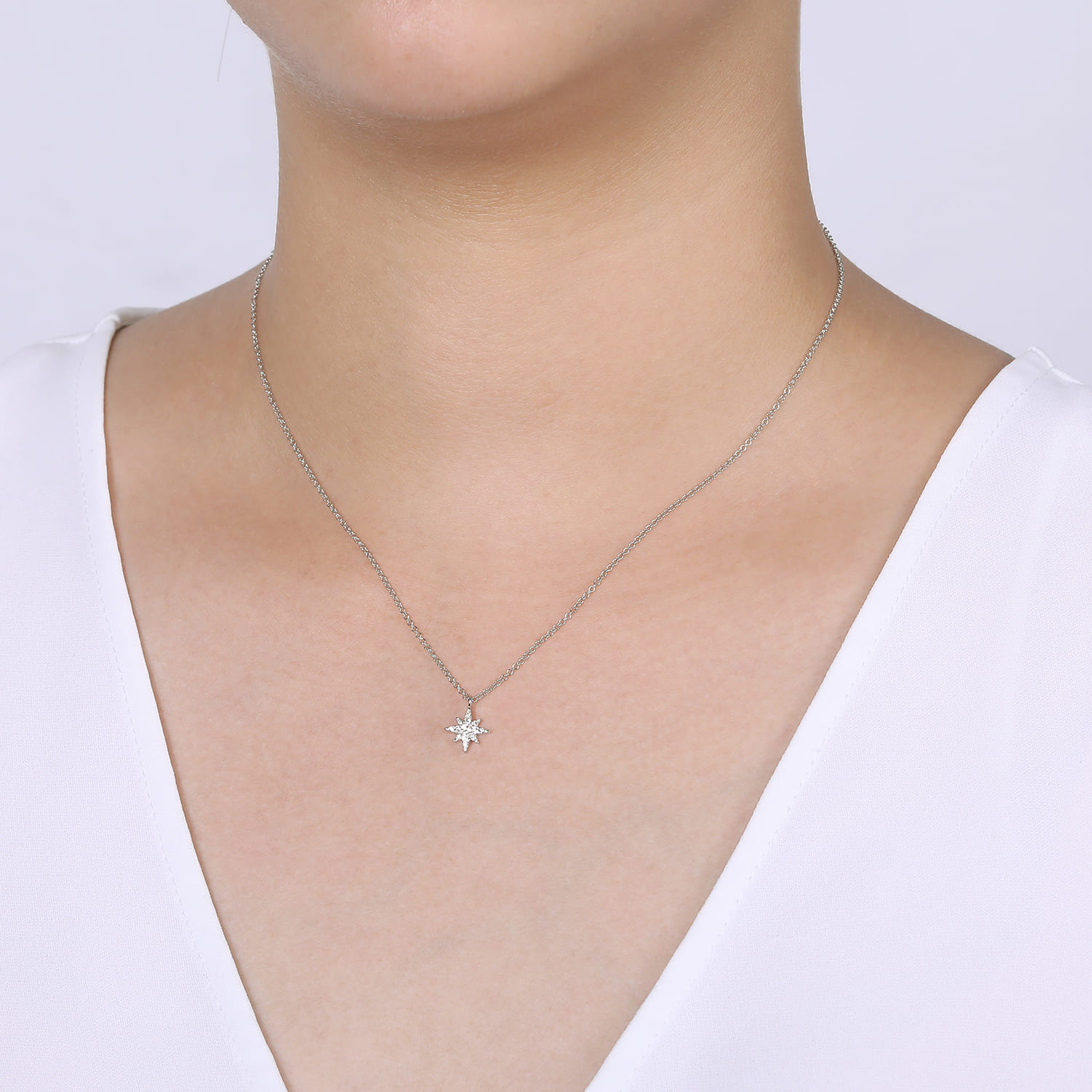 14K White Gold Diamond Starburst Pendant Necklace - 0.12 ct - Shot 3