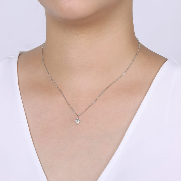 14K White Gold Diamond Starburst Pendant Necklace - 0.12 ct - Shot 3