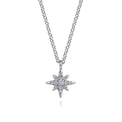 14K White Gold Diamond Starburst Pendant Necklace