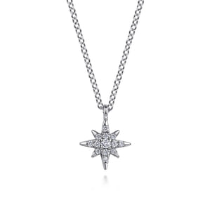 14K White Gold Diamond Starburst Pendant Necklace