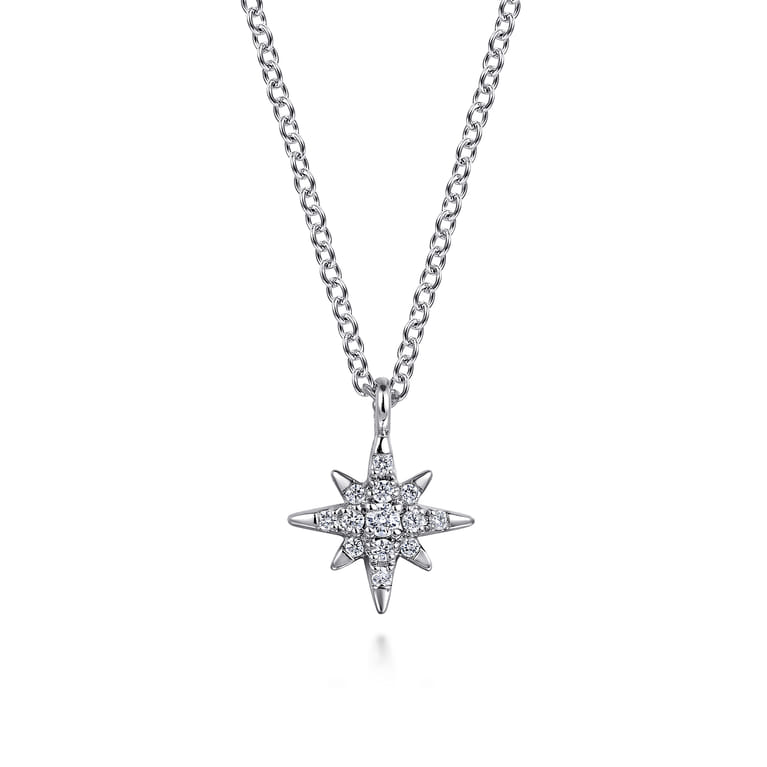 14K White Gold Diamond Starburst Pendant Necklace - 0.07 ct - Shot 1