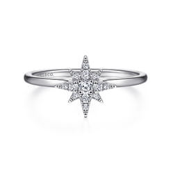 14K White Gold Diamond Starburst Ring