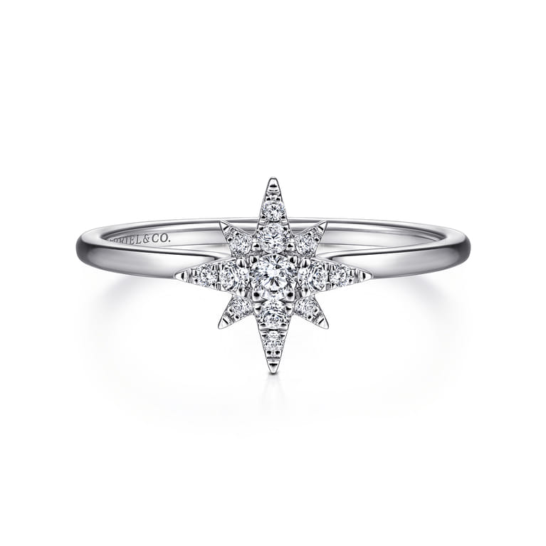 14K White Gold Diamond Starburst Ring - 0.12 ct - Shot 1