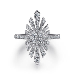 14K White Gold Diamond Starburst Statement Ring