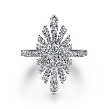 14K White Gold Diamond Starburst Statement Ring