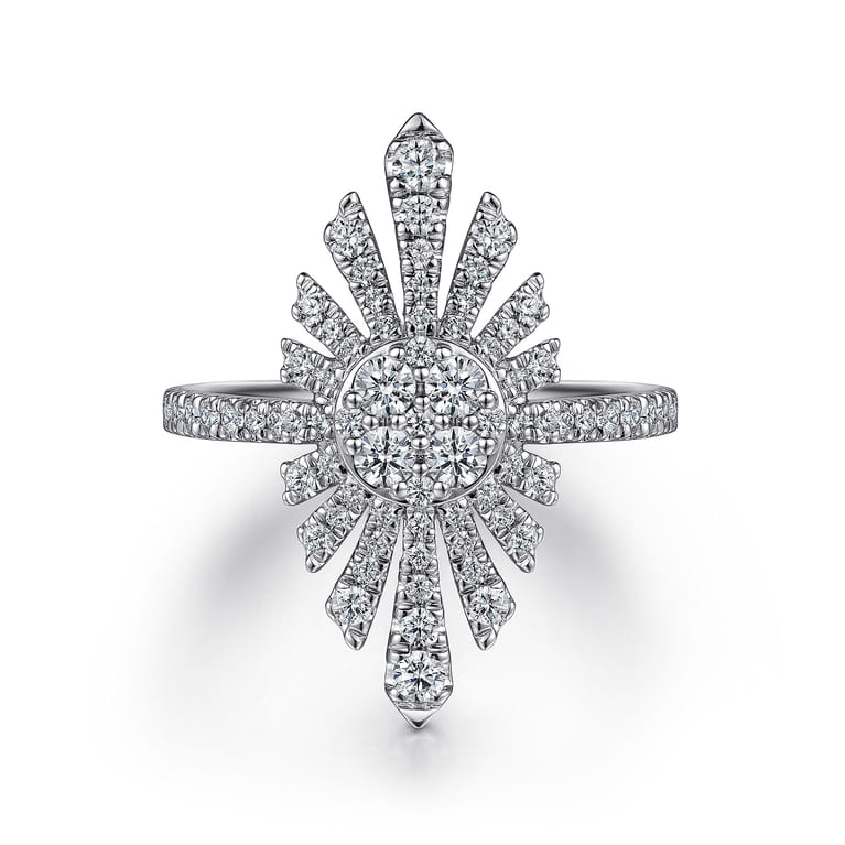 14K White Gold Diamond Starburst Statement Ring - 0.75 ct - Shot 1