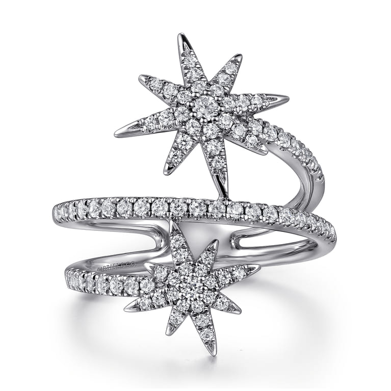 14K White Gold Diamond Starburst Wrap Ladies Ring - 0.5 ct - Shot 1