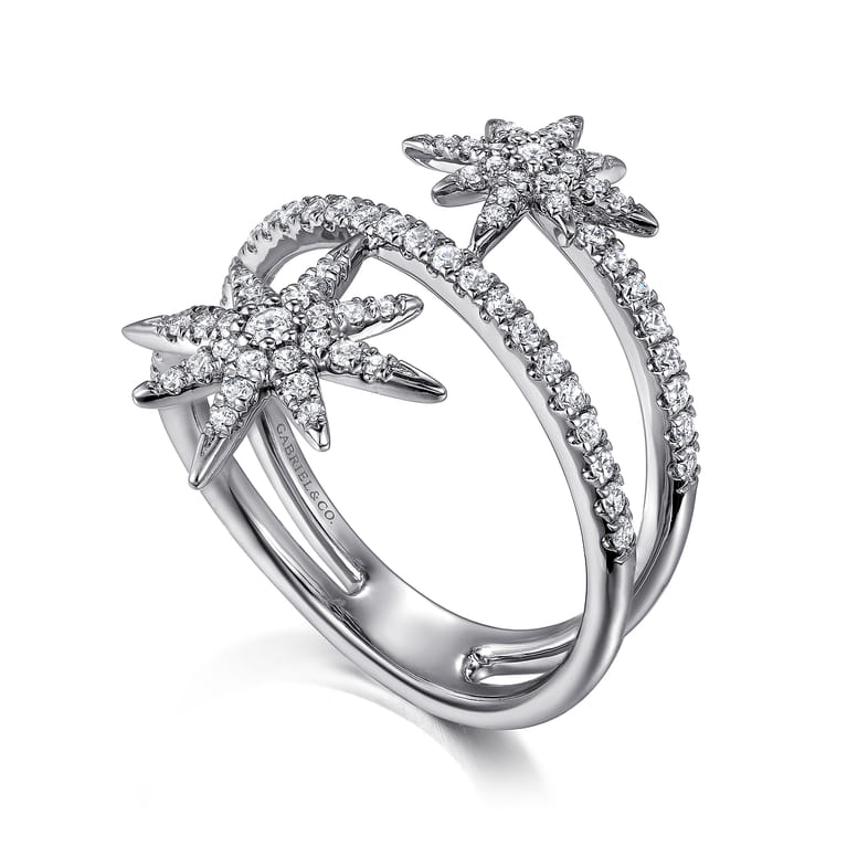 14K White Gold Diamond Starburst Wrap Ladies Ring - 0.5 ct - Shot 3