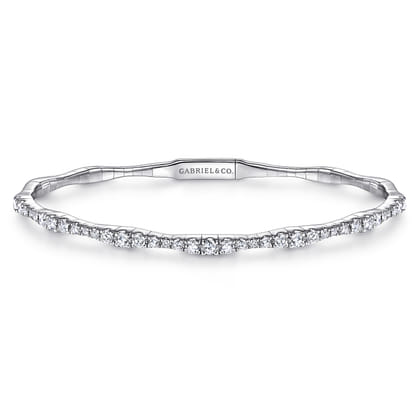 14K White Gold Diamond Station Bangle