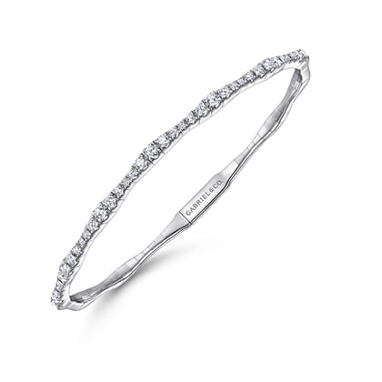 14K White Gold Diamond Station Bangle