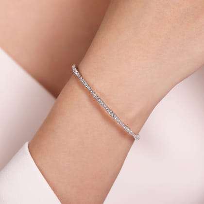 14K White Gold Diamond Station Bangle