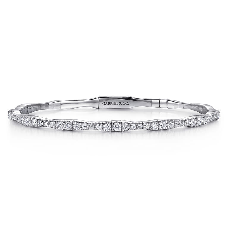 14K White Gold Diamond Station Bangle - 1.1 ct - Shot 1