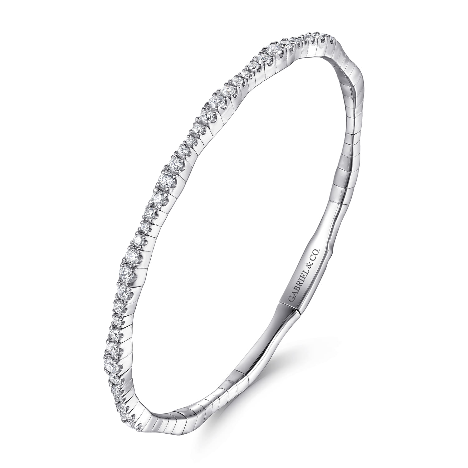 14K White Gold Diamond Station Bangle - 1.1 ct - Shot 2