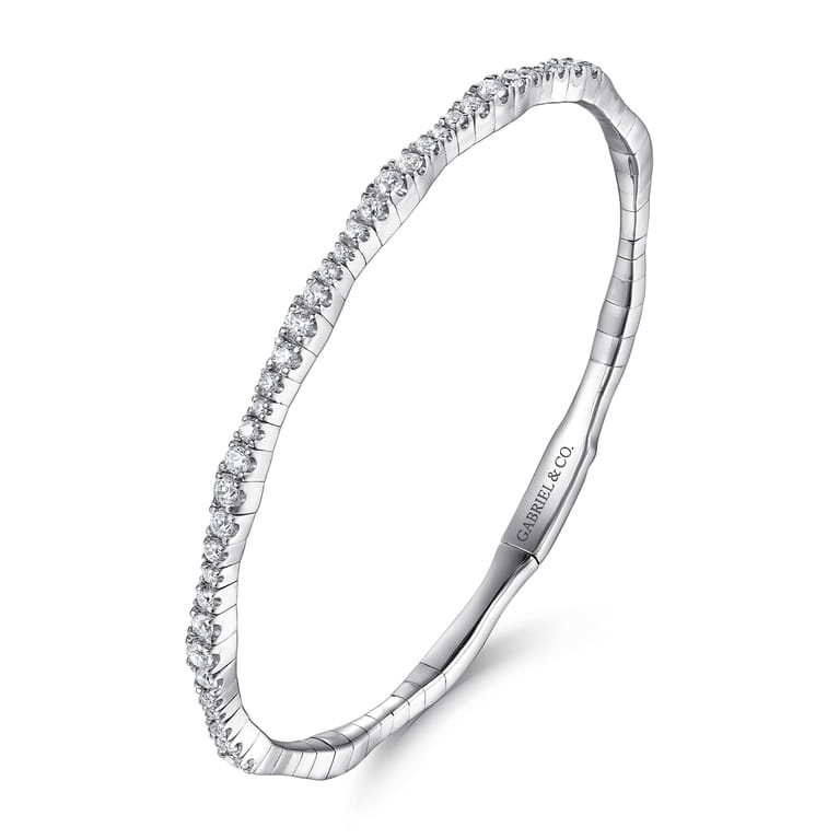 14K White Gold Diamond Station Bangle - 1.1 ct - Shot 2