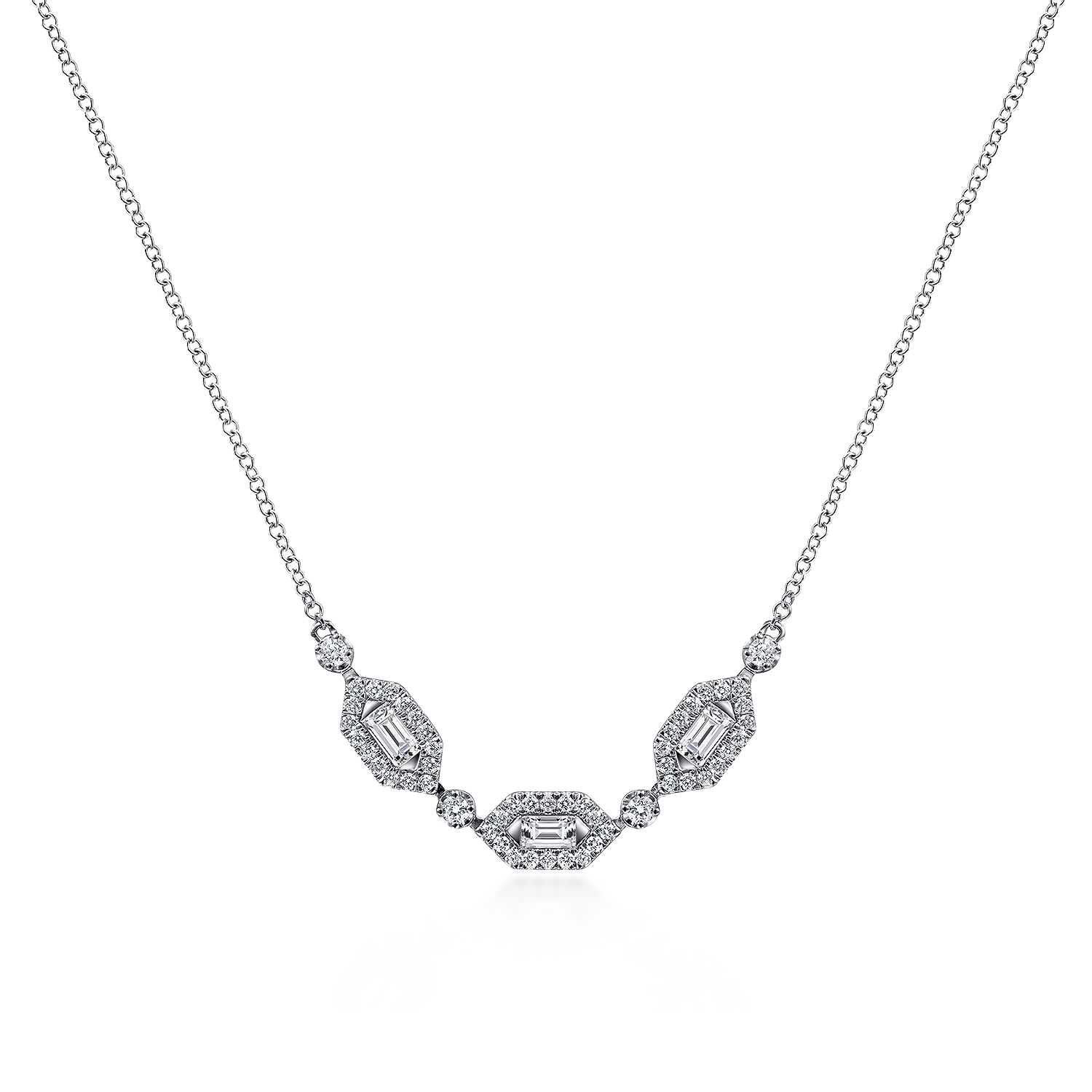 14K White Gold Diamond Station Bar Necklace