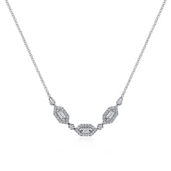 14K White Gold Diamond Station Bar Necklace