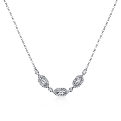 14K White Gold Diamond Station Bar Necklace