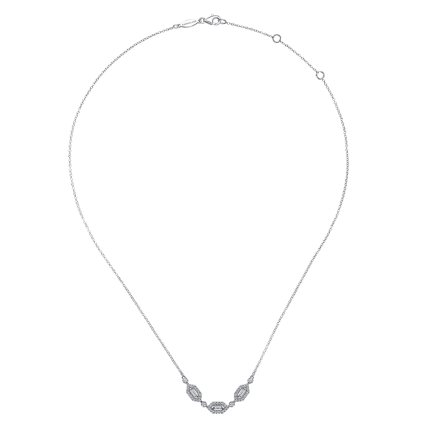 14K White Gold Diamond Station Bar Necklace