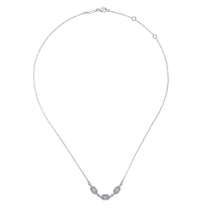 14K White Gold Diamond Station Bar Necklace