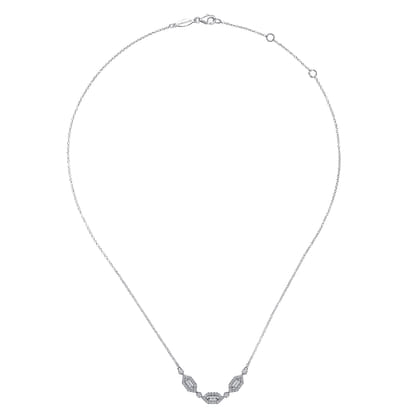 14K White Gold Diamond Station Bar Necklace