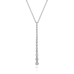 14K White Gold Diamond Station Bar Pendant Necklace