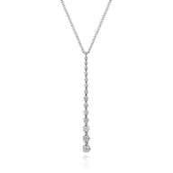 14K White Gold Diamond Station Bar Pendant Necklace