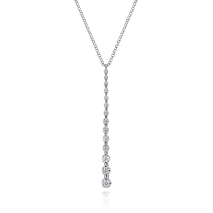 14K White Gold Diamond Station Bar Pendant Necklace