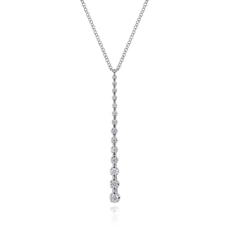 14K White Gold Diamond Station Bar Pendant Necklace - 0.4 ct - Shot 1