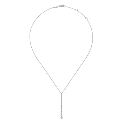 14K White Gold Diamond Station Bar Pendant Necklace