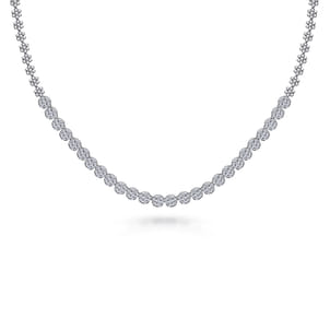14K White Gold Diamond Station Necklace