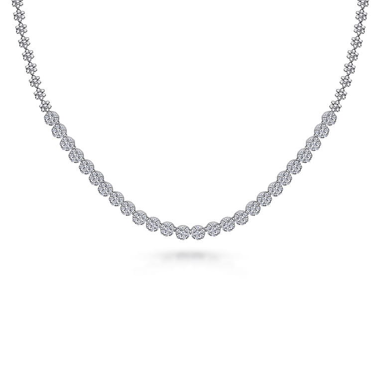 14K White Gold Diamond Station Necklace - 2.99 ct - Shot 1