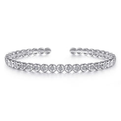 14K White Gold Diamond Station Open Bangle