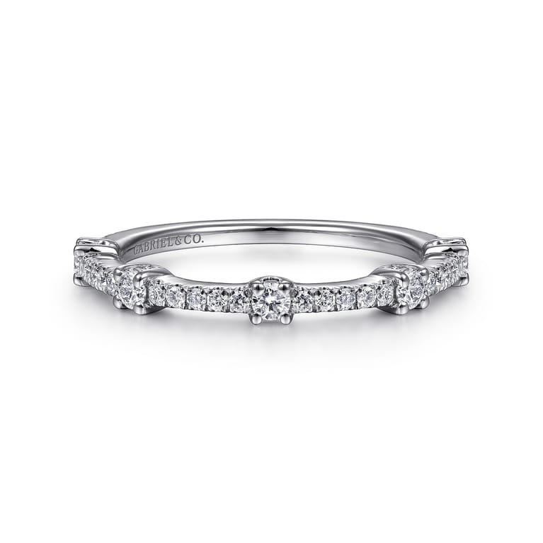 14K White Gold Diamond Station Stackable Ring - 0.3 ct - Shot 1