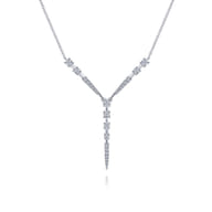 14K White Gold Diamond Station Y Necklace