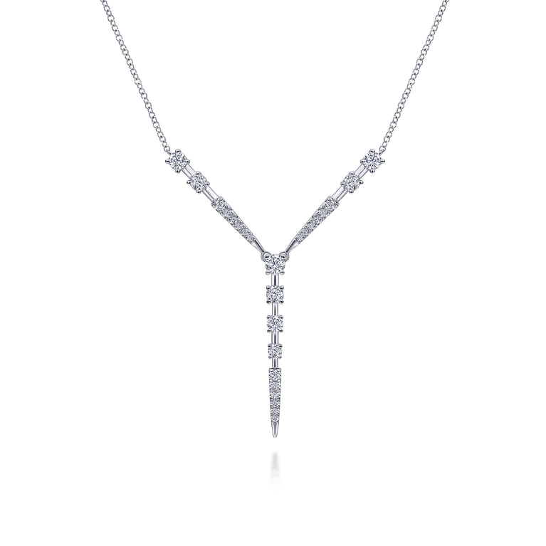 14K White Gold Diamond Station Y Necklace - 0.75 ct - Shot 1