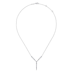 14K White Gold Diamond Station Y Necklace