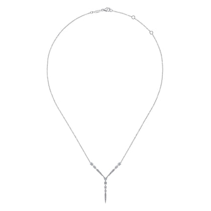 14K White Gold Diamond Station Y Necklace