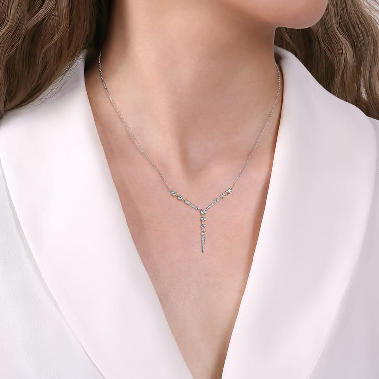 14K White Gold Diamond Station Y Necklace - 0.75 ct - Shot 3