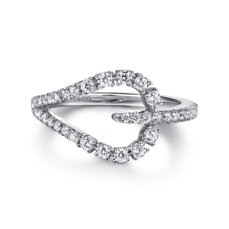 14K White Gold Diamond Stirrup Ring - 0.45 ct - Shot 1